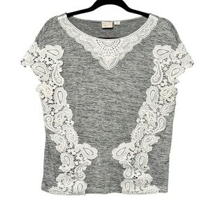 Postmark | Anthropologie Striped Crochet Lace Short Sleeve Lightweight Soft Top